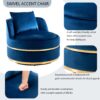 360 Degree Swivel Accent Chair With Seat Cushion, Over Sized Upholstered Barrel Chair - Blue - Image 8