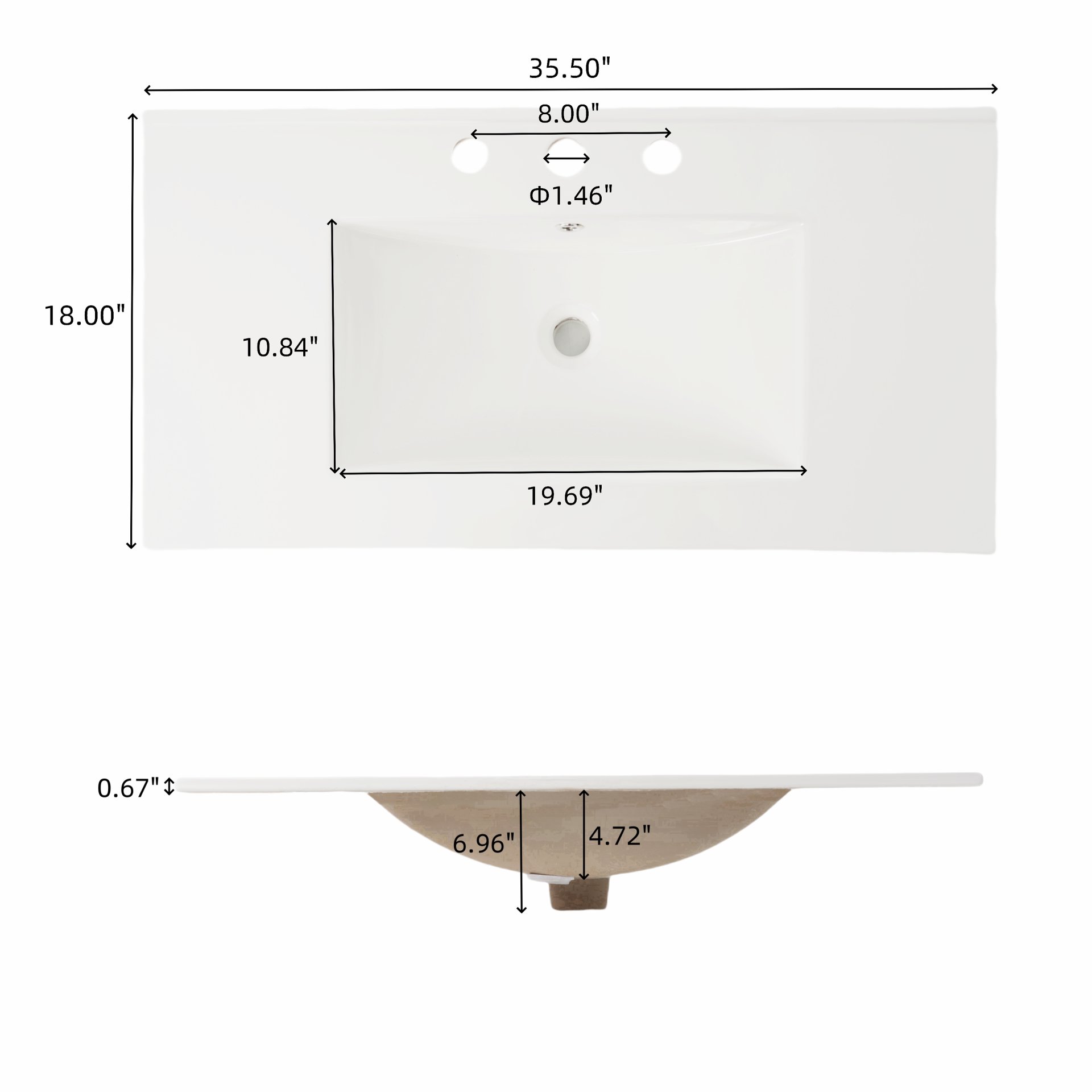 36" Modern Bathroom Vanity With Rectangle Ceramic Sink, Bathroom Cabinet And 45 Degrees Free Handle Design Soft Closing Doors, 1 Open Shelf At The Bottom - Dark Brown - Image 16