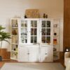 Retro Style Wall Suit With Glass Doors, 75.25" Tall Display Cabinets & Triangle Sided Bookshelves - White - Image 5
