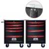 5 Drawer Multifunctional Tool Cart With Wheels, Metal Rolling Tool Cart Storage For Garage Workshop Warehouse Repair Shop With Stainless Steel Roof - Black / Red - Image 10