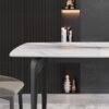 63" Modern Artificial Stone White Curved Black Metal Leg Dining Table, 6 People - White - Image 8