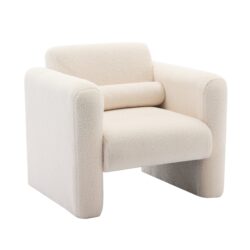 Modern Accent Chair Lambskin Sherpa Fabric Upholstered Comfy Reading Armchair With Pillow - Cream