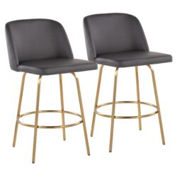 Toriano - Contemporary Fixed Height Counter Stool With Round Footrest (Set of 2) - Gray / Gold
