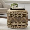 Stella - Round Woven Pouf - Natural / Black - Image 5