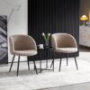 Adjust Legs Upholstered Teddy Faux Fur Dining Armrest Chair (Set of 2) - Light Brown - Image 4
