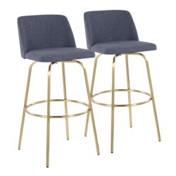 Toriano - Contemporary Fixed Height Barstool With Swivel With Round Footrest (Set of 2) - Blue / Gold