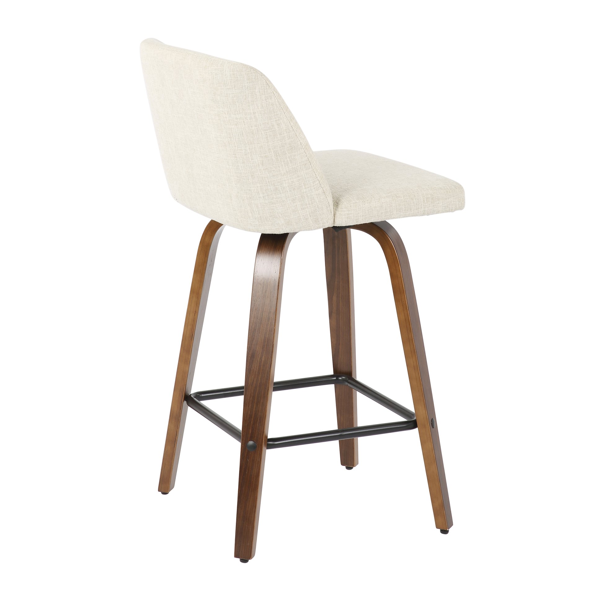 Toriano - Mid-Century Modern Counter Stool, Square Footrest (Set of 2) - Walnut / Cream - Image 4