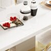 Top Dining Table With Gold Finish Corner, Pillar And Gold Finish Stainless Steel Base - White - Image 6
