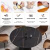Round Modern Artificial Stone Carbon Steel Base Dining Table, Can Accommodate 6 People - Black - Image 7