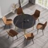 Modern Artificial Stone Round Dining Table With Golden Metal Legs, Can Accommodate 6 People - Black - Image 4