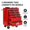 Rolling Metal Tool Chest With 5 Drawers, 20" Steel Storage Cabinet With Ball Bearing Slides - Red / Black - Image 4
