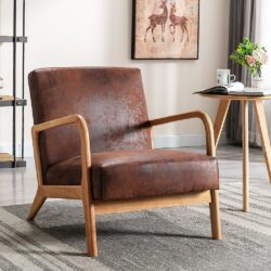 Classic Mid-Century Modern Accent Chairs, Open Framed Armchair With Cushioning - Brown