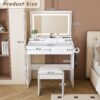 Vanity Desk With Large Mirror, Power Outlet & Hair Dryer Holder, Adjustable Lighting, 5 Drawers - White - Image 7