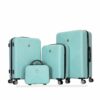 4 Piece Lightweight Suitcase, 14" Makeup Box, Aircraft Wheels (14/20/24/28) - Light Blue - Image 4