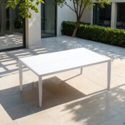 Outdoor Patio 2 Tone Table Top Rectangle Dining Table With Tapered Feet & Umbrella Hole - Matte White / Grayish