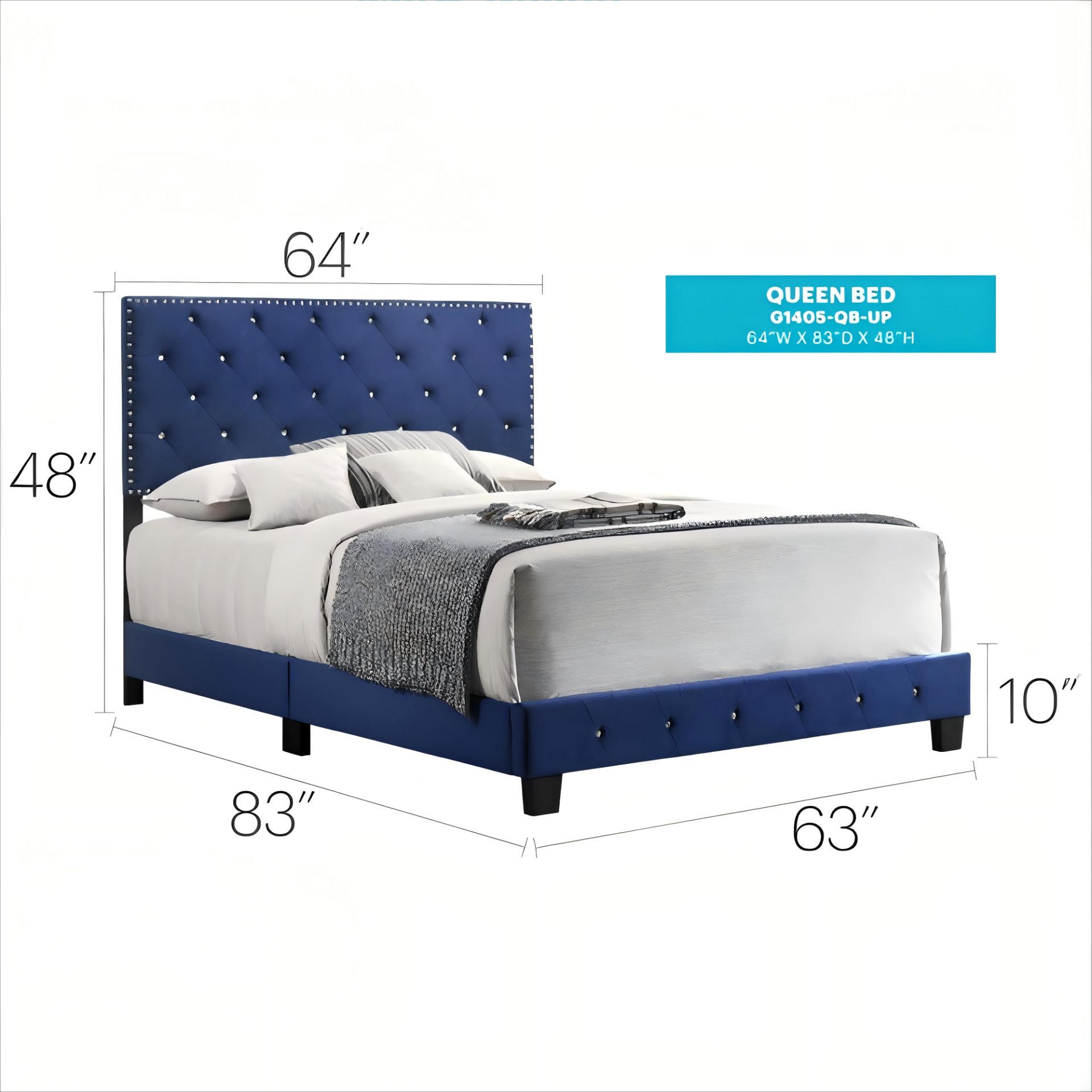 Suffolk - Queen Bed - Navy Blue - Image 3