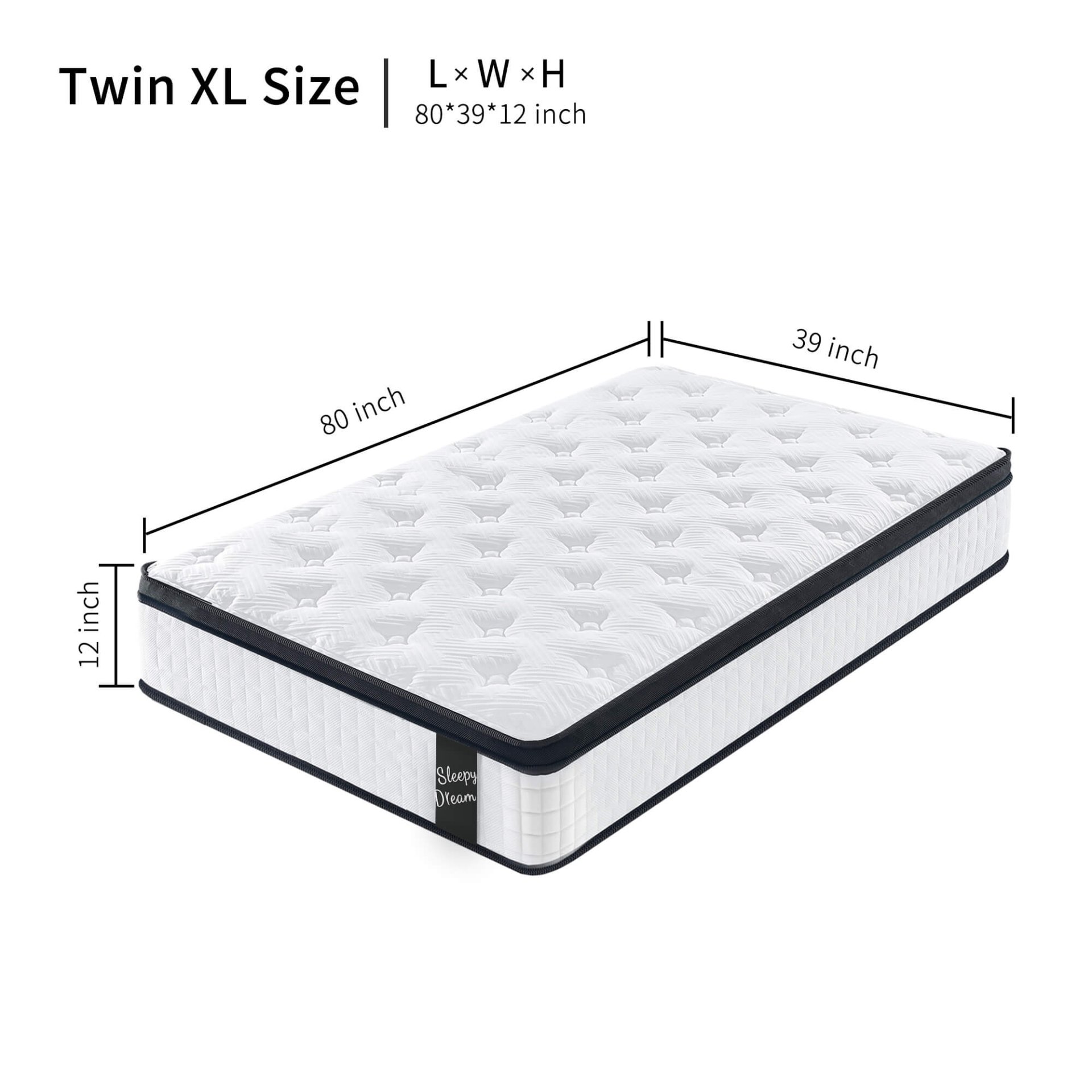 12" Twin Long Hybrid Mattress Individual Pocket Spring Comfortable Memory Foam Breathable Cool Knitted Cover - White / Black - Image 9