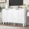 Modern TV Stand, Entertainment Center Media Console With 2 Spacious Storage Space, Solid Wood Legs And Anti-Tip Device For Living Room, Up To 43" - White - Image 3