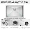 27" Undermount Kitchen Sink 16 Gauge 10" Deep Single Bowl - Brushed Nickel - Image 4