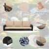 3 Person Porch Swing With Chains, Large Patio Swing Bench With Cushions For Backyard, Garden, And Poolside - Brown - Image 5
