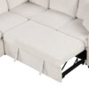 Chenille Sectional Sofa Convertible Pull Out Bed With Storage Ottoman & USB Ports - Beige - Image 8