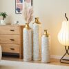 3 Piece Home Decoration Large Glazed Floor Vase Decoration Home Droplet Shaped - Gold / White - Image 8