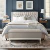 Tufted Storage Bench With Soft Close Lid - Light Gray / Cream - Image 9
