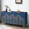 Modern Fluted Sideboard Buffet With Adjustable Shelves, Curve Element With Strict Lines - Navy Blue - Image 4