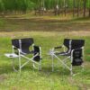 Padded Folding Outdoor Chair With Side Table And Storage Pockets, Lightweight Oversized Directors Chair For Indoor, Outdoor Camping, Picnics And Fishing (Set of 2) - Black / Gray - Image 2