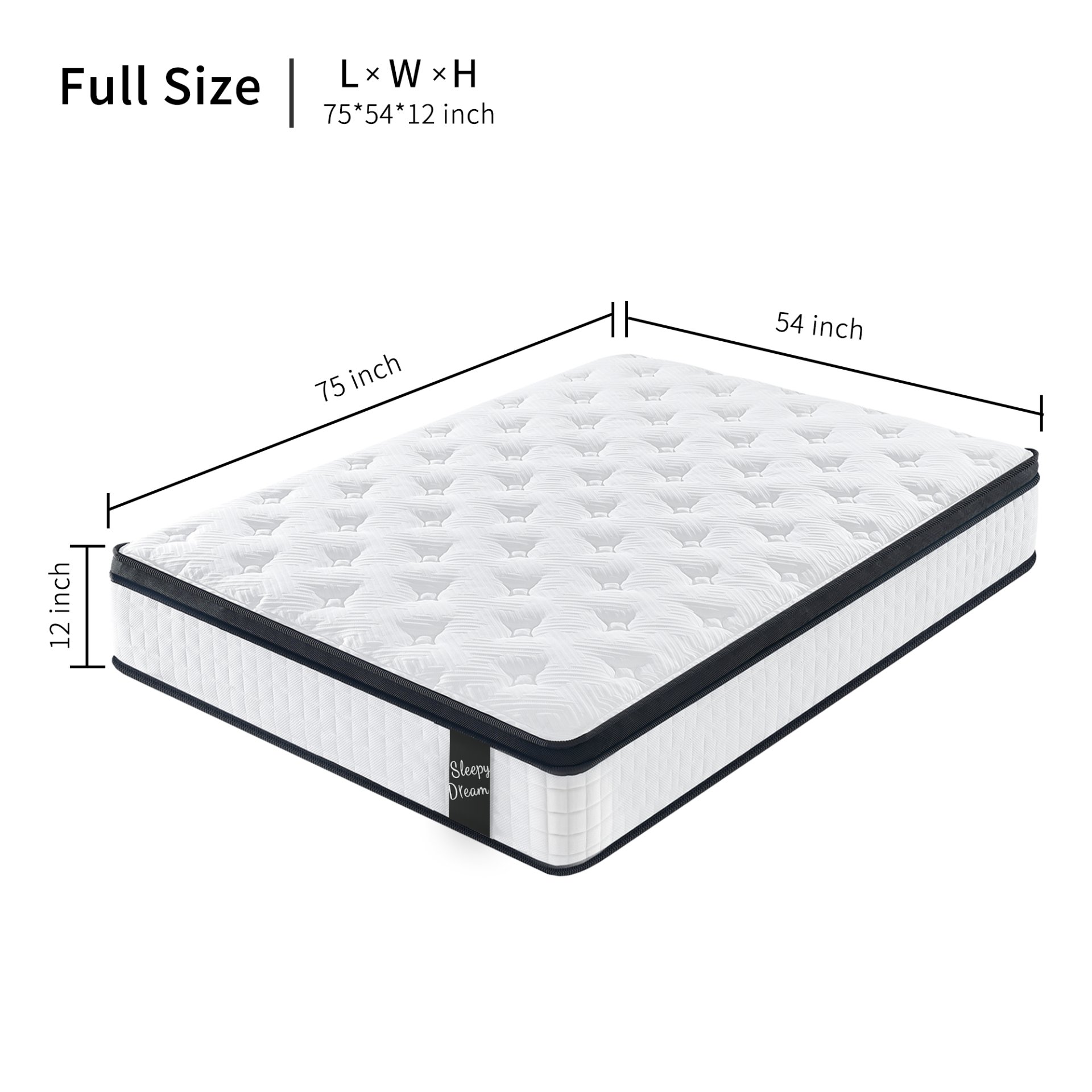 12" Full Size Hybrid Mattress With 7 Zoned Individual Pocket Spring Memory Foam Breathable Knitted Cover - White / Black - Image 8