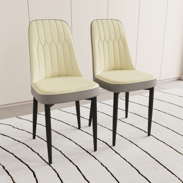 Modern Style Dining Chair (Set of 2) With Thick Cushions Metal Legs - Beige
