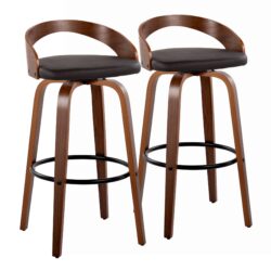 Grotto - Mid-Century Modern Fixed Height Barstool With Swivel With Round Footrest (Set of 2) - Walnut / Brown
