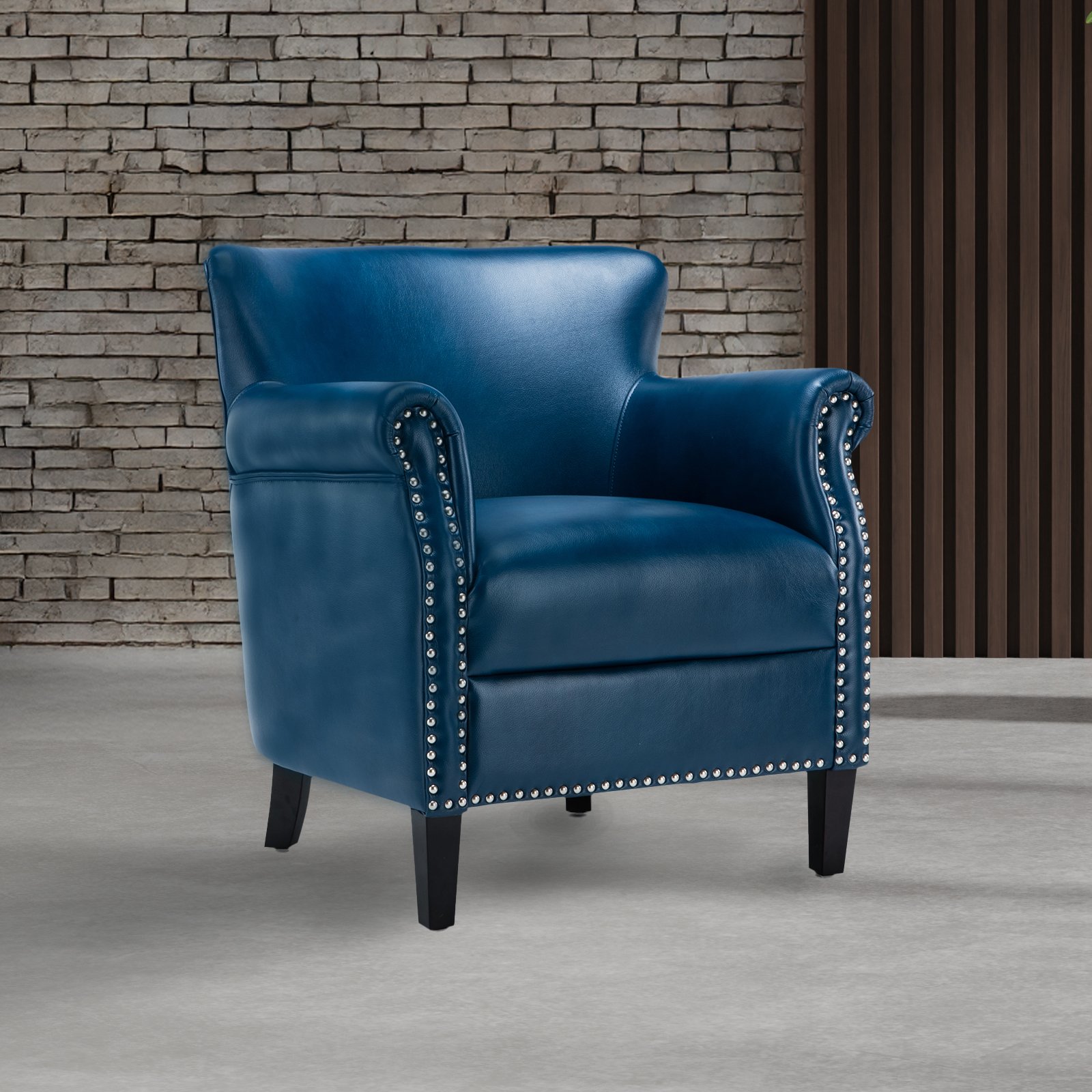 Holly - Club Chair Upholstered With Nailhead Trim - Navy Blue - Image 2