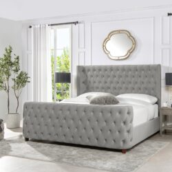 Brooklyn - King Tufted Panel Bed Headboard And Footboard Set - Opal Gray