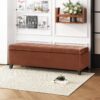 Wendover - Elegant Velvet Tufted Storage Bench With Lift Up Top And Birch Wood Legs - Ochre - Image 2