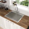 33" Drop In Kitchen Sink, 16 Gauge T304 Single Bowl Sink - Brushed Nickel - Image 2
