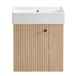 Floating Bathroom Vanity With Basin And Right Side Storage - Wood