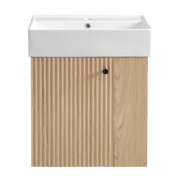 Floating Bathroom Vanity With Basin And Right Side Storage - Wood