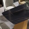 63" Artificial Stone Black Curved Golden Metal Leg Dining Table, 6 People - Black / Gold - Image 7