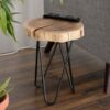 Rustic Accent Round Side Table With Iron Hairpin Legs - Black Brown - Image 2