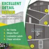 Large Metal Garden Shed With Double Door And Windows Waterproof Tool Shed - Gray - Image 6