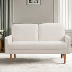 Loveseat Sofa, European Style With Sleek Design, Modern & Vintage Flair, Upholstered 2 Seater Couch - Ivory