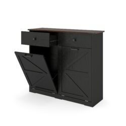 Double Tilt Out Trash Cabinet With Hideaway Drawer And Barn Door - Black