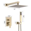 Luxury, 12" Ceiling Mount Shower System With Rain Mixer And Handheld Shower, Stainless Steel - Brushed Gold - Image 3