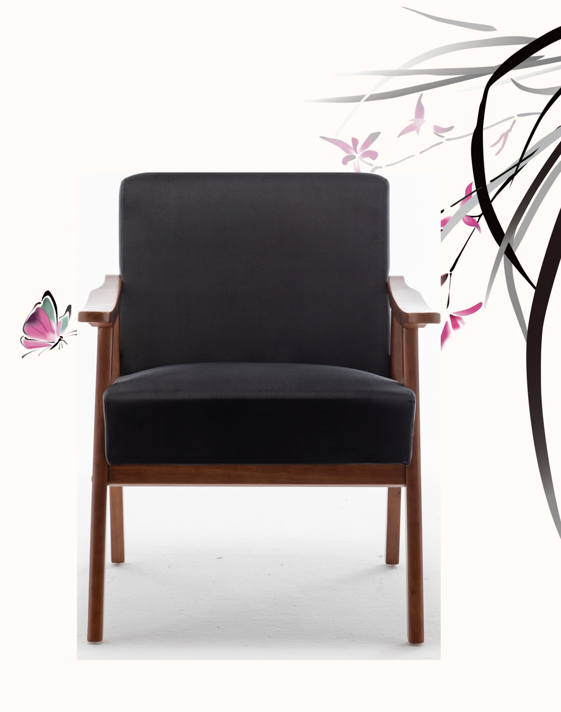 Accent Chair, Classic Mid Century Modern For Extra Seating - Black - Image 5