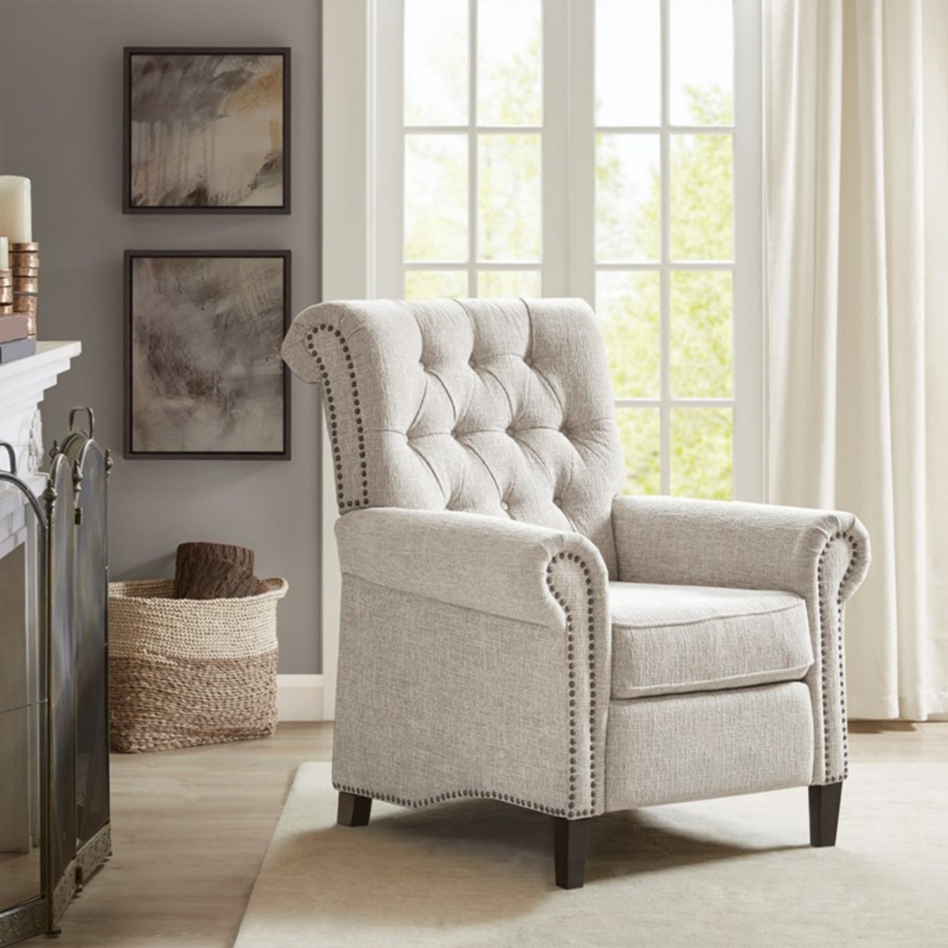 Aidan - Push Back Recliner Chair With Tufted Back And Nailhead Trim - Cream - Image 13