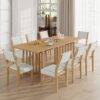 Topmax - 9 Piece Farmhouse Extendable Dining Table Set With 2 Removable Leaves And 8 Upholstered Dining Chairs - Natural - Image 2