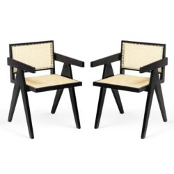 Chandigarh - Arm Dining Chair (Set of 2) With Natural Cane Design / Black