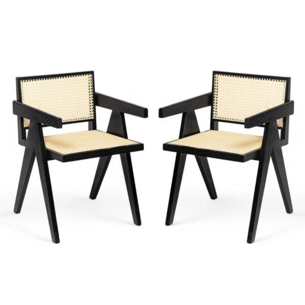 Chandigarh - Arm Dining Chair (Set of 2) With Natural Cane Design / Black