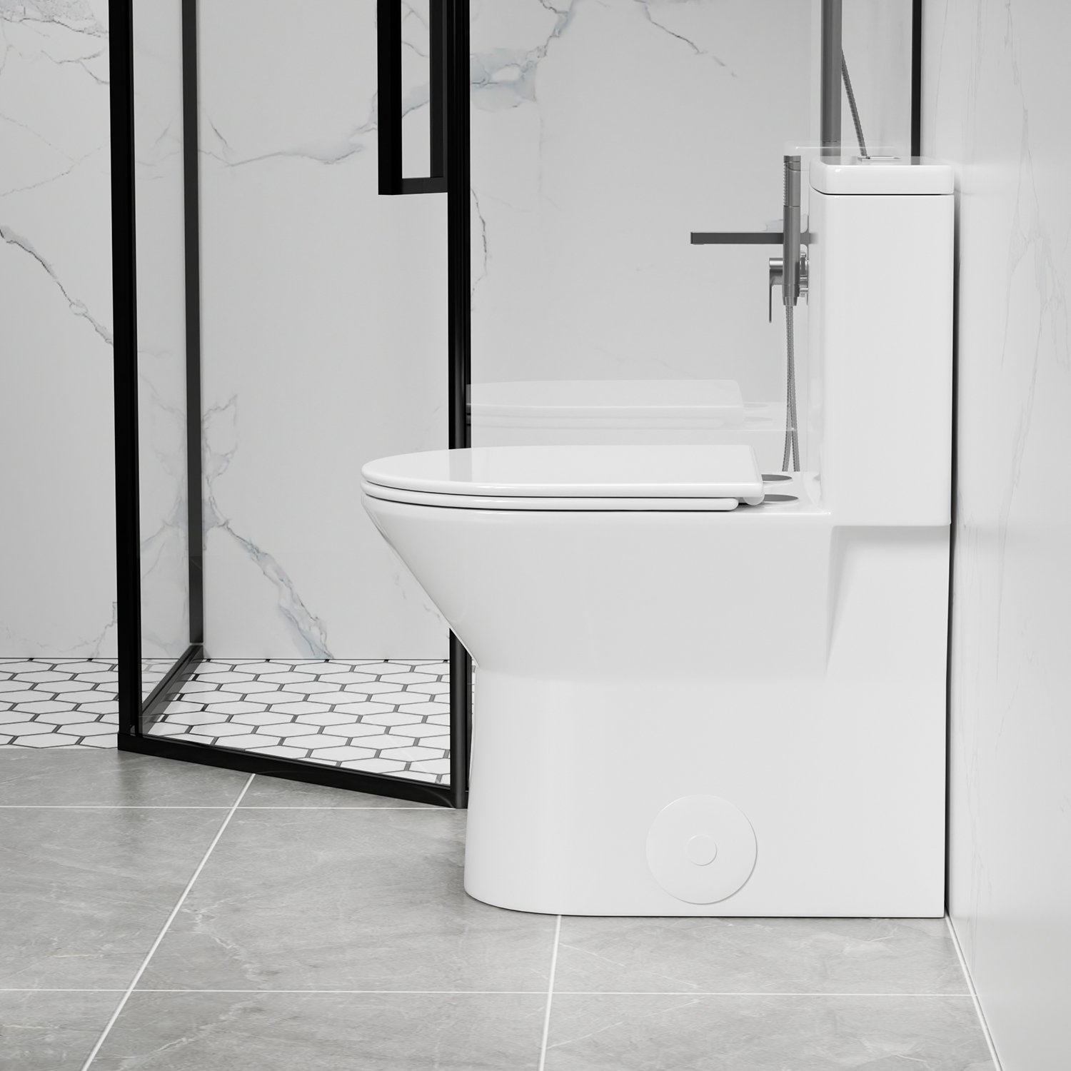 1 Piece Toilet With Dual Flush & Rimless Bowl - Glossy White - Image 5